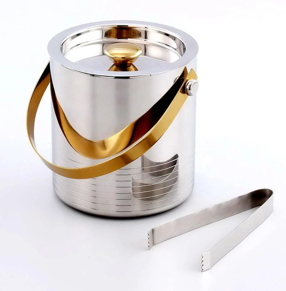 King Champagne Gold & Shiny Double Wall Stainless Steel Small Ice Bucket with Tong Export Quality with handle