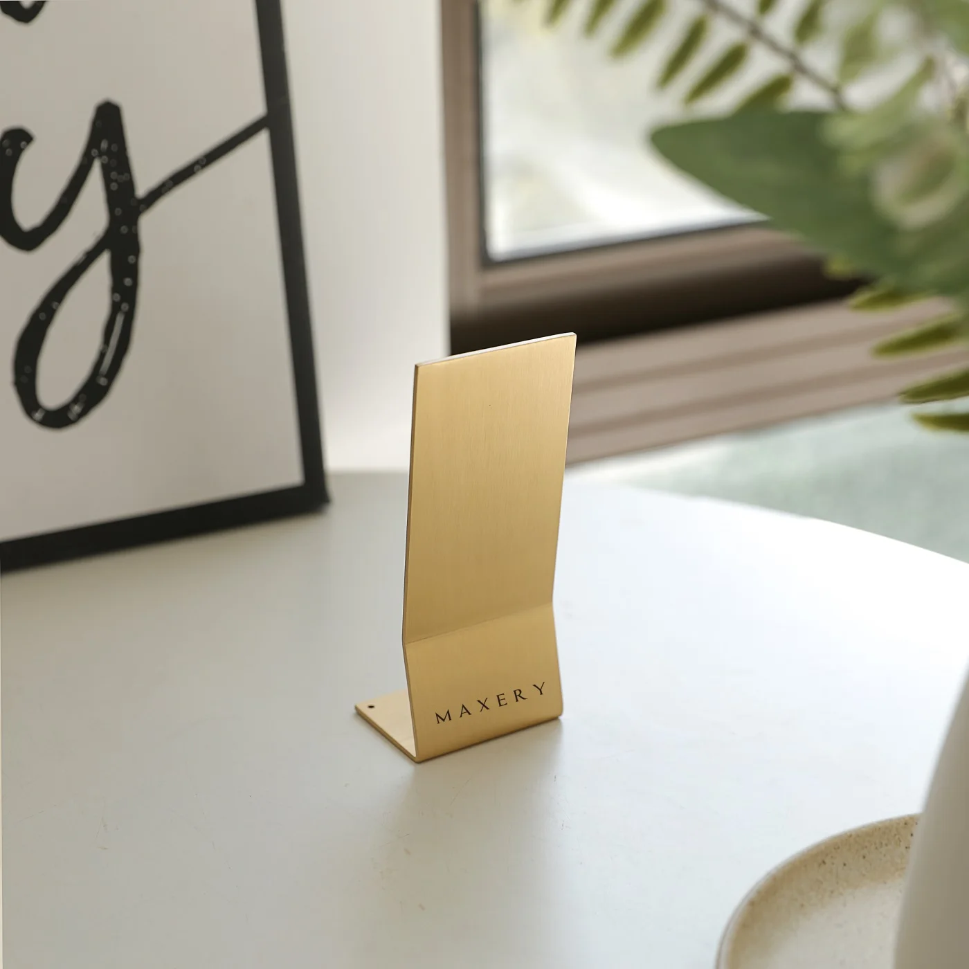 MAXERY Brass window display sign new product launch stand sign shop restaurant table price sign Brass Table Name Plate Custom