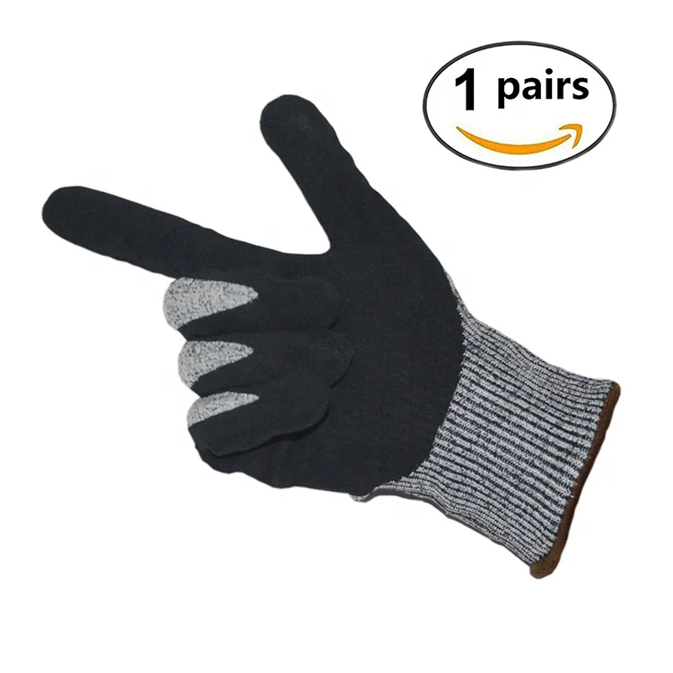 Grey HPPE Knitted Fiber with Black Nitrile Sandy Finish Coating Safety Work Gloves