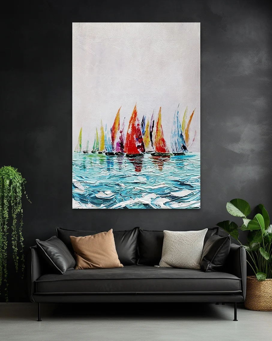Modern Simple Original Plain Sailing Galleon Sea Hand-painted Texture Thick Oil Abstract Canvas For Hotel Projects