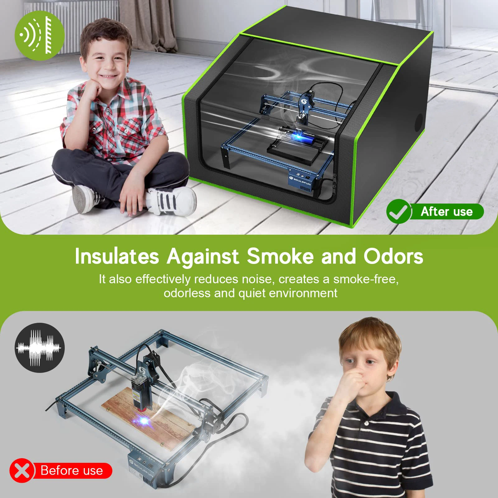 Laser Engraver Enclosure Fireproof and Dustproof Protective Cover Insulates Against Smoke Odor Noise Reduction Eye Protection