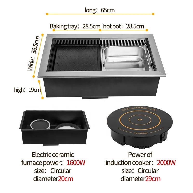 Korean Barbecue Table Hot Pot Table Restaurant Smokeless Equipment Stainless Steel Smokeless Electric Hot Pot And Bbq Grill