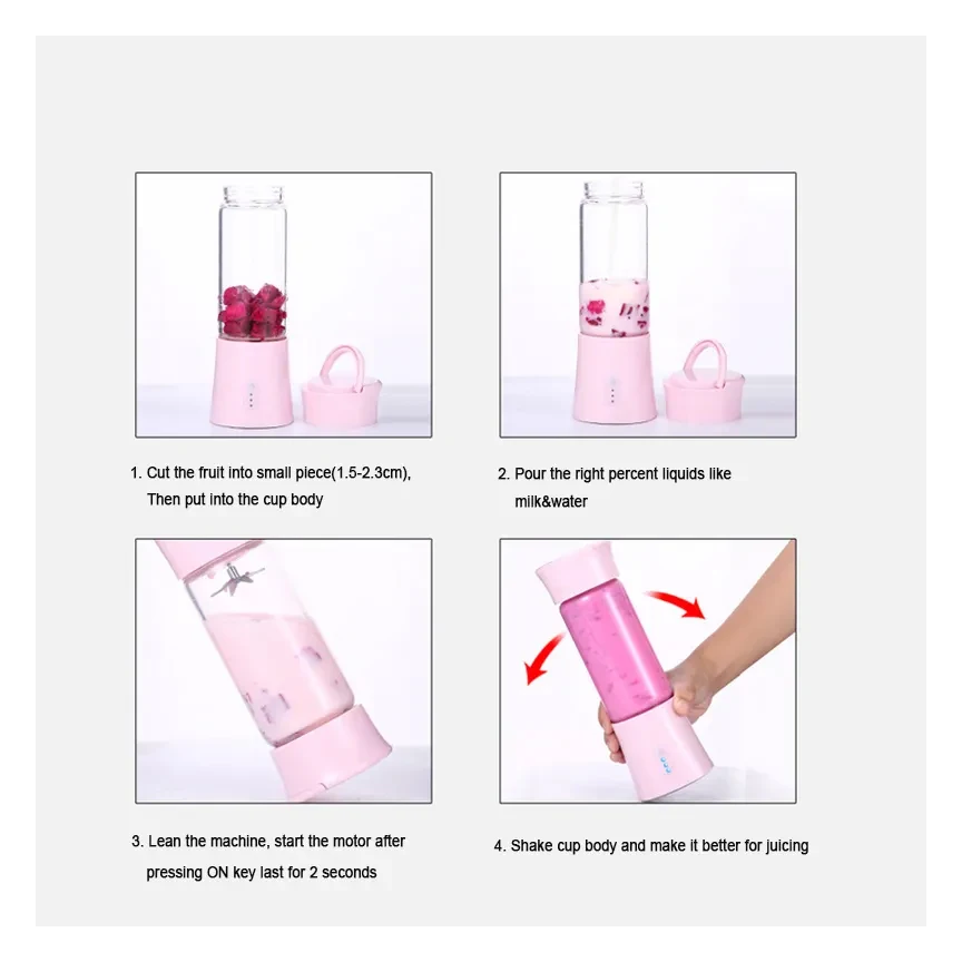 wholesale 380ML mixeur filtro licuadora Mini Home borosilicate 6 Blades LOW NOISE Usb Rechargeable portable mixer Juicer Blender