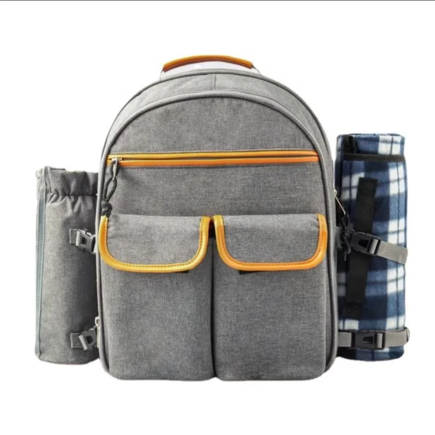 Picnic backpack with blanket Picnic basket set with thermal insulation cold wine bag integrated picnic backpack