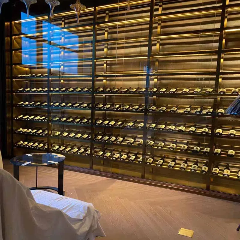 Manufacture Hotel Restaurant Glass Wine Storage Cabinet Stainless Steel High-end Luxury Refrigerator Whiskey  Display Rack