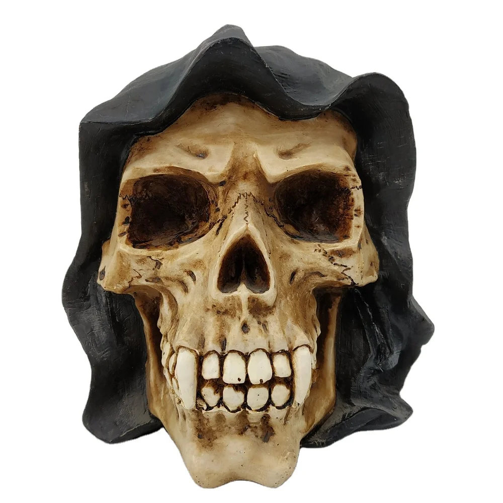 Gothic Skull Ornament Resin Crafted Wicca Sculpture Bronze Human Skull Coin Bank for Halloween Decorations and Gifts