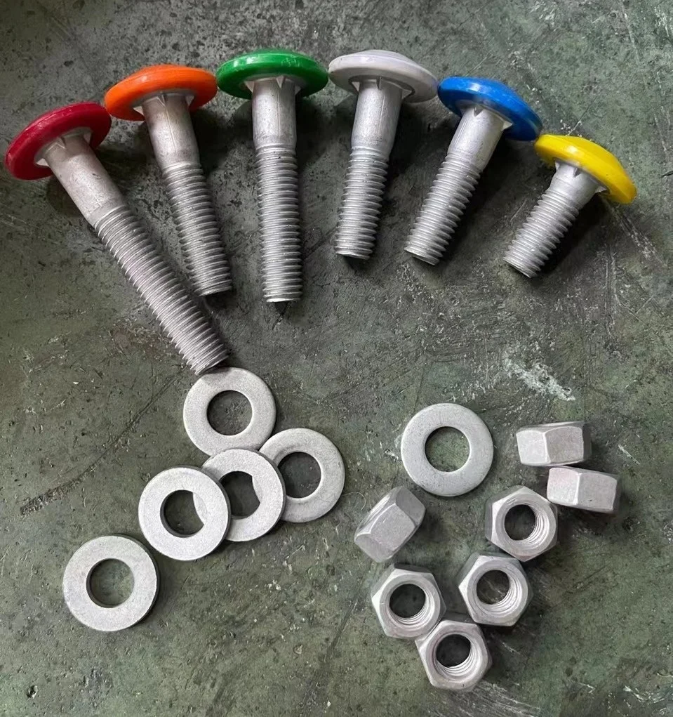 Plastic Capped Fin Neck Hot Dip Galvanized Tank Bolts Silo Bolts Dacromet coating with Hex Nut USS washer