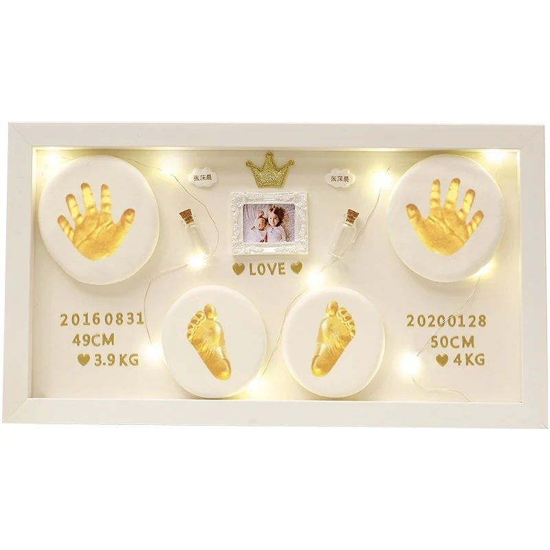 New Newborn soft clay fluffy material handprint footprint  commemorative photo frame baby souvenir
