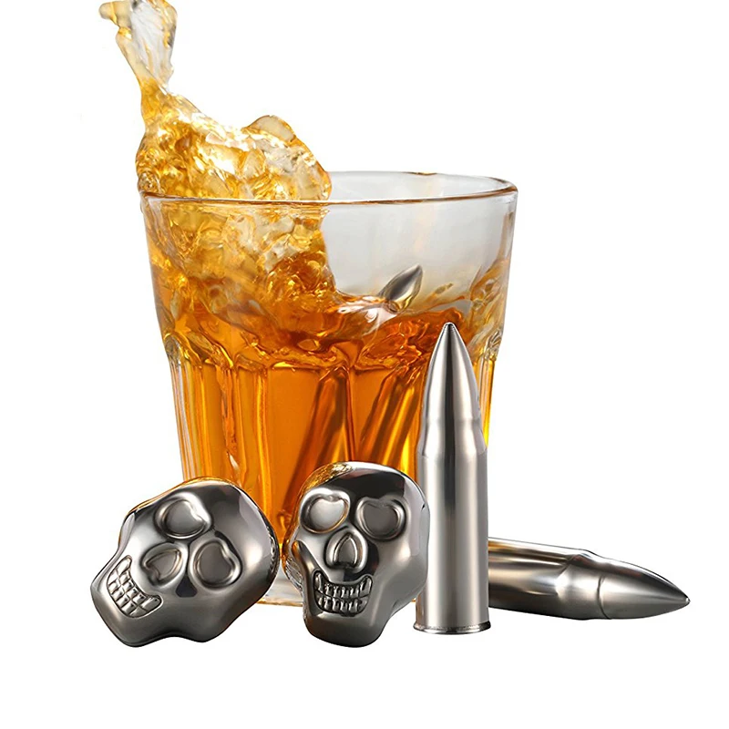 Reusable Cooling Frozen Rocks Stainless Steel Skull Ice Cubes
