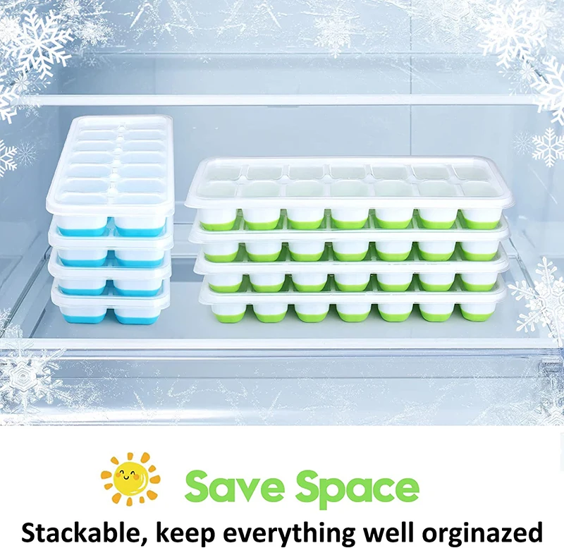 YM Factory Easy Release Creative Christmas Mold BPA free 14 holes silicone ice cube tray with Removable Lid