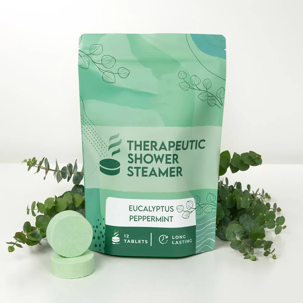 Custom Packaging Natural Organic EUCALYPTUS PEPPERMINT Essential Oil Round Shower Steamers Tablets