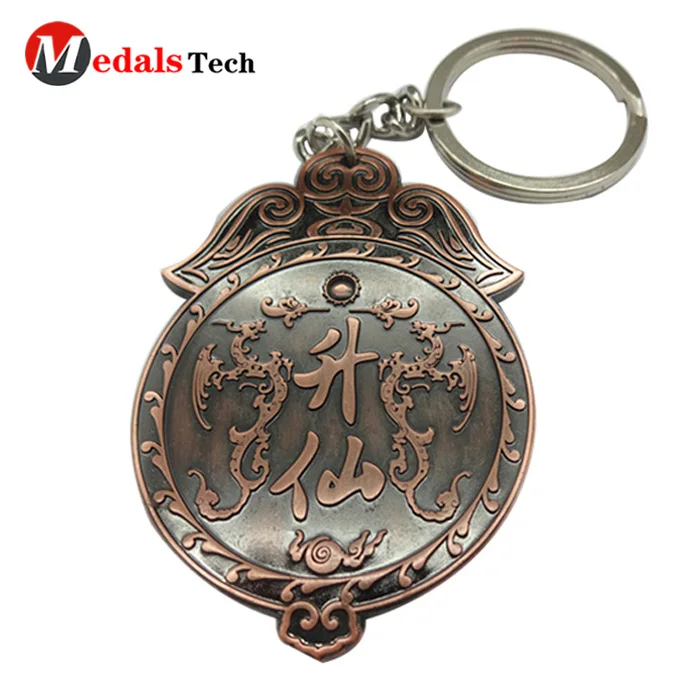 Custom design antique bronze souvenir metal logo keychain