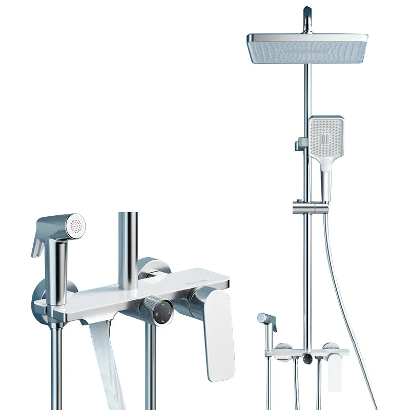 Modern Design Brass Multifunction Rainfall  Shower System Dual Shower Head Hot And Cold Mixer Shower Faucet Set