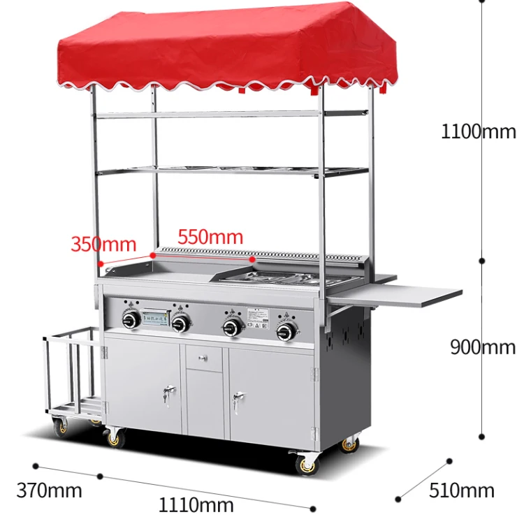 hot dog cart with grill and refrigerator deep fryer cart snack machine deep frying cart