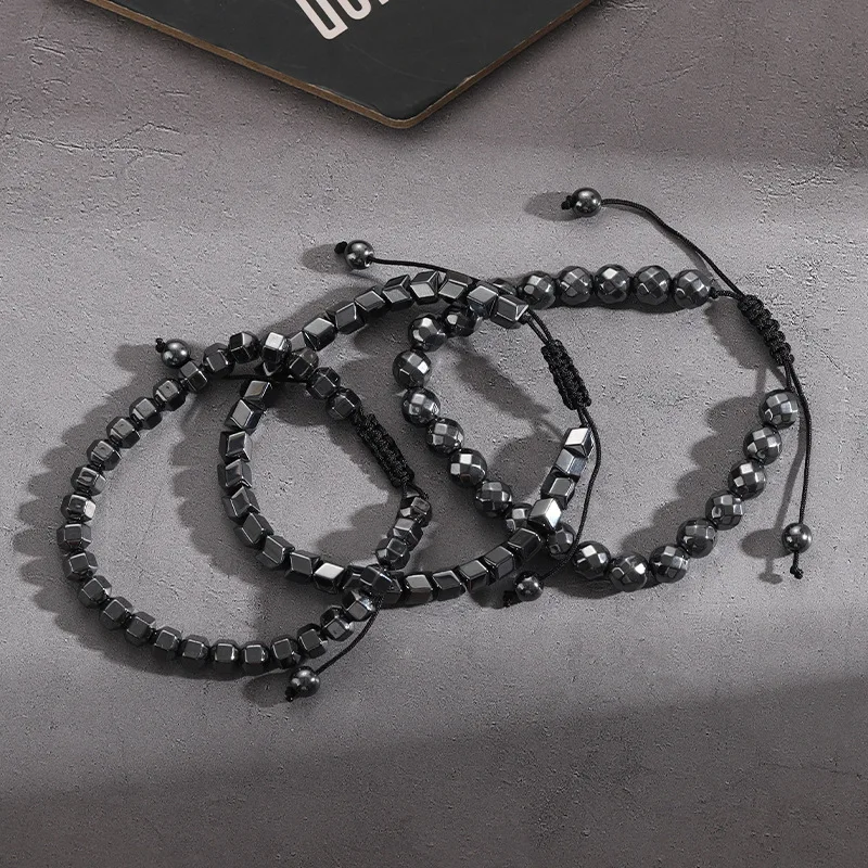 Hot Hematite Bracelet Geometric Woven Adjustable Black Magnet Cross-Border Sale