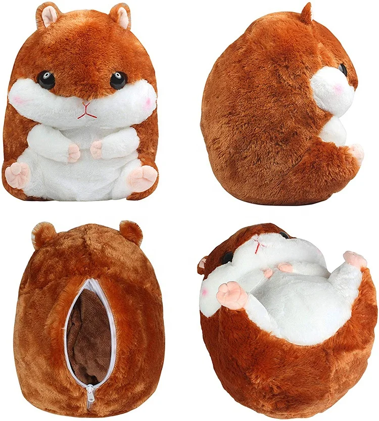 
Amazon Hot Cute Cartoon Hamster Shape Hand Warm Reversible Pillows Blankets Dolls 