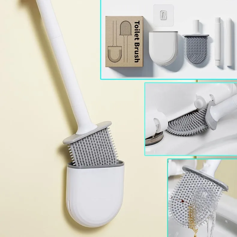 Silicone Toilet Cleaning Brush and Plunger Combo for Bathroom Wall Mounted TPR Toilet Brush and Holder Set