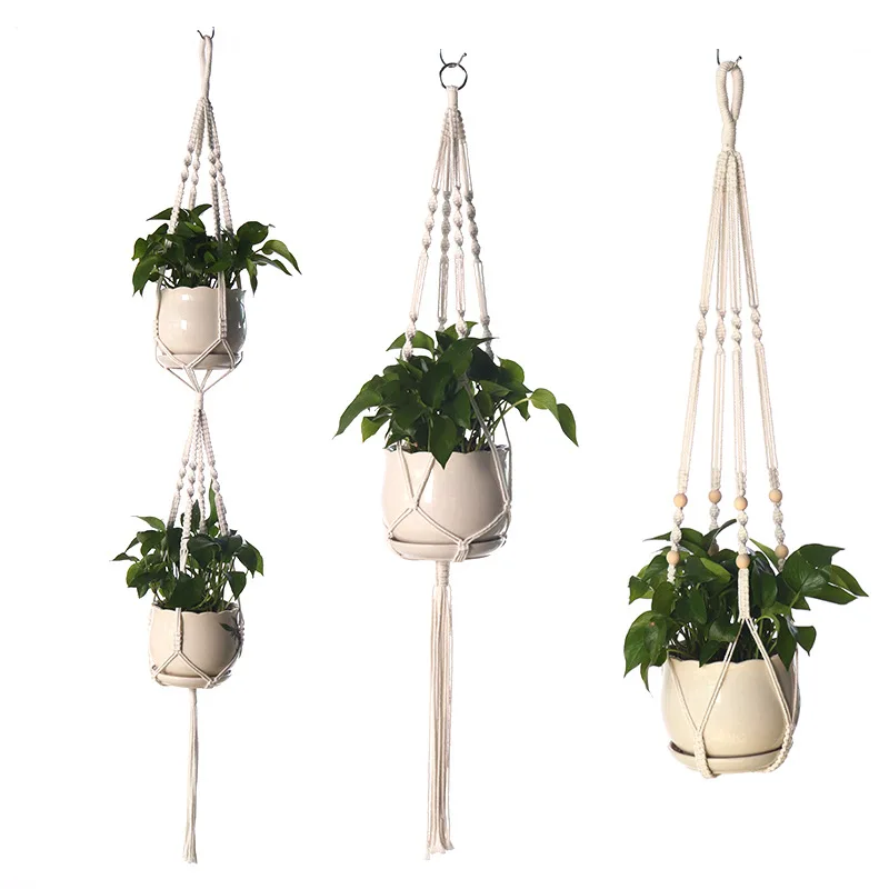 Hand Woven cotton and linen gardening green plant net bag Indoor & outdoor Macrame Plant Hanger Home Decoration