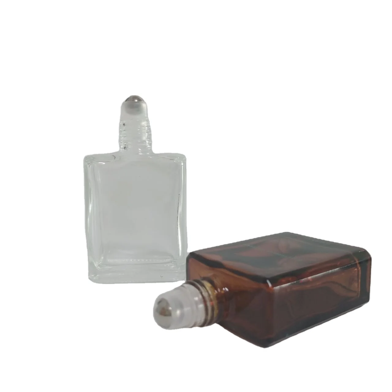 Square glass perfume essential oils roll on bottle 5ml 10ml clear cube glass bottle with steel roller and shiny gold lid