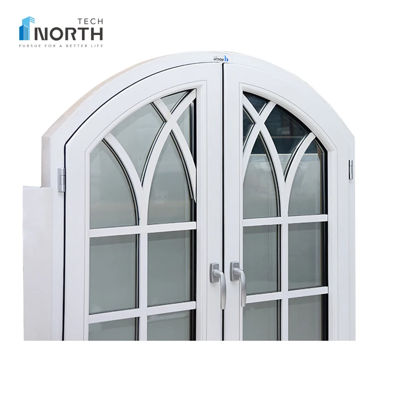Northtech European style grill design aluminium and wood arch fixed glass casement window with different design