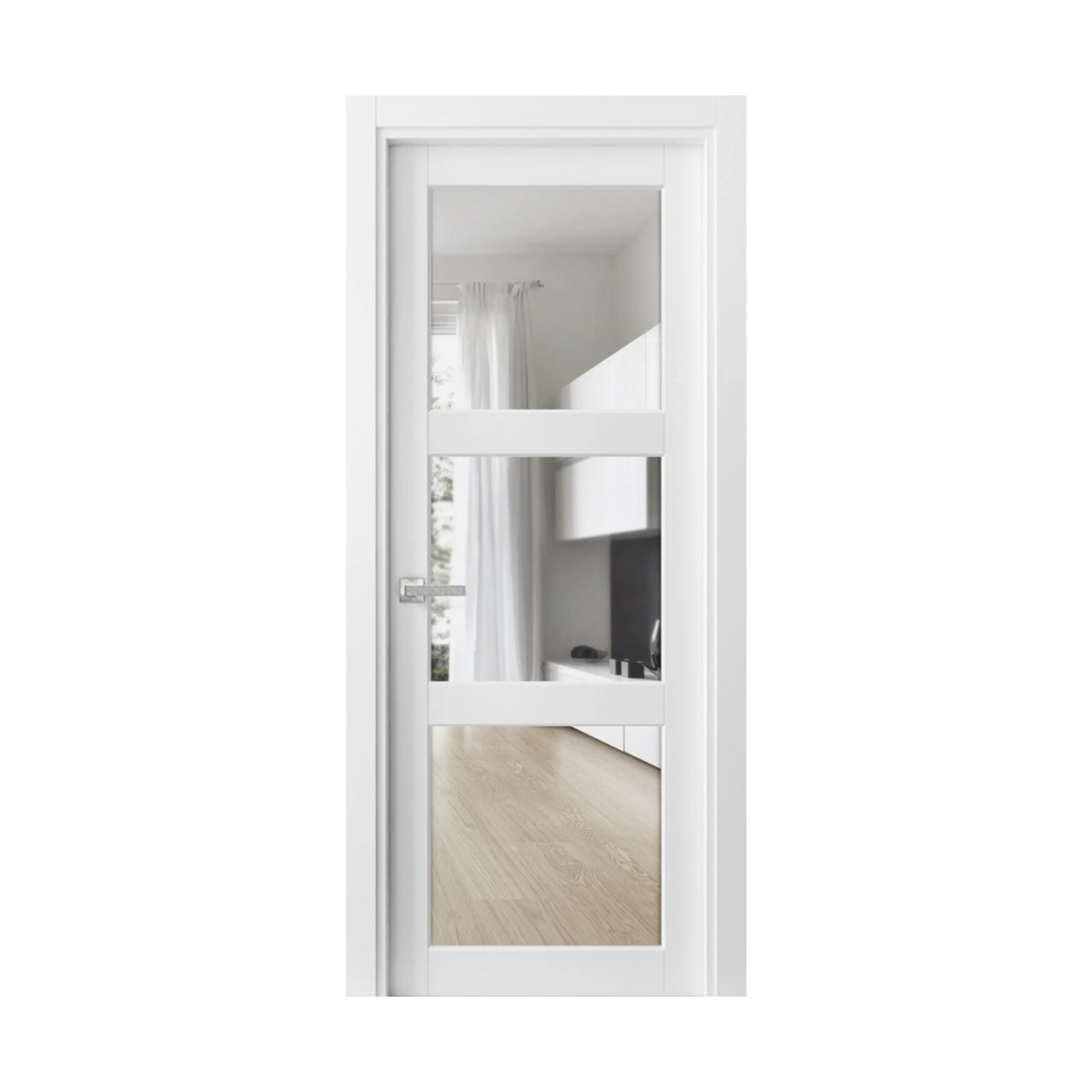 Pre-hung Classy Modern Solid Wood Panel Interior Clear Glass Kitchen Door