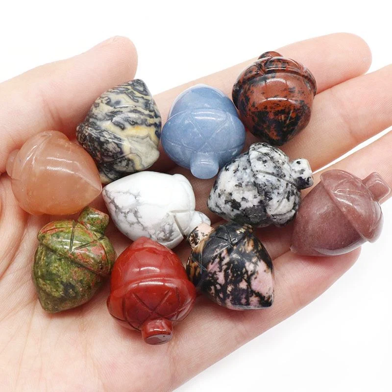 Natural Stone Mini Crystal Crafts Hand Carved Crystal Pine Cone Small Topaz Nut Statue for Decorate