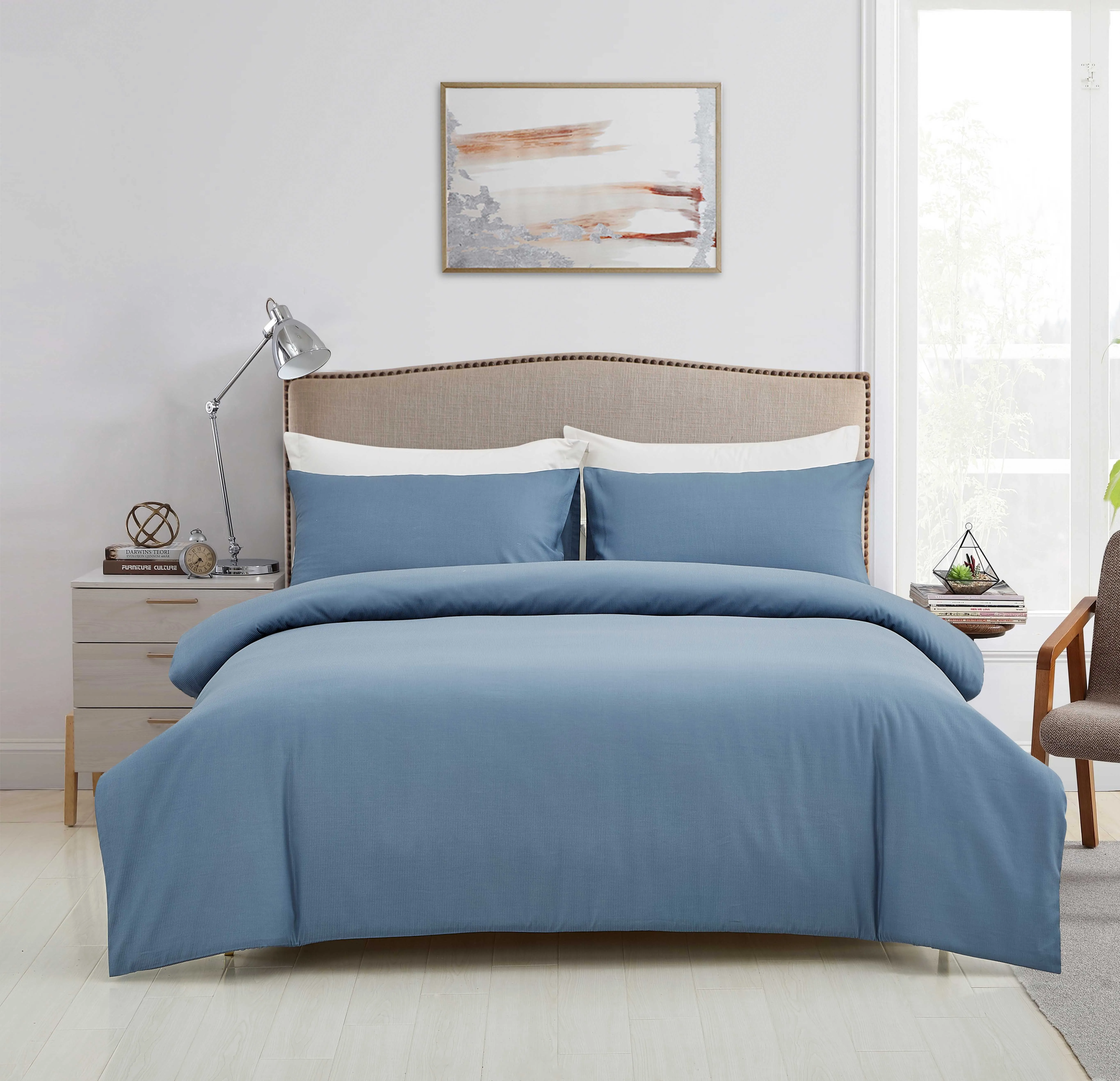 Luxury satin stripe duvet covers set 3 piece queen size bed linen for home textile from china