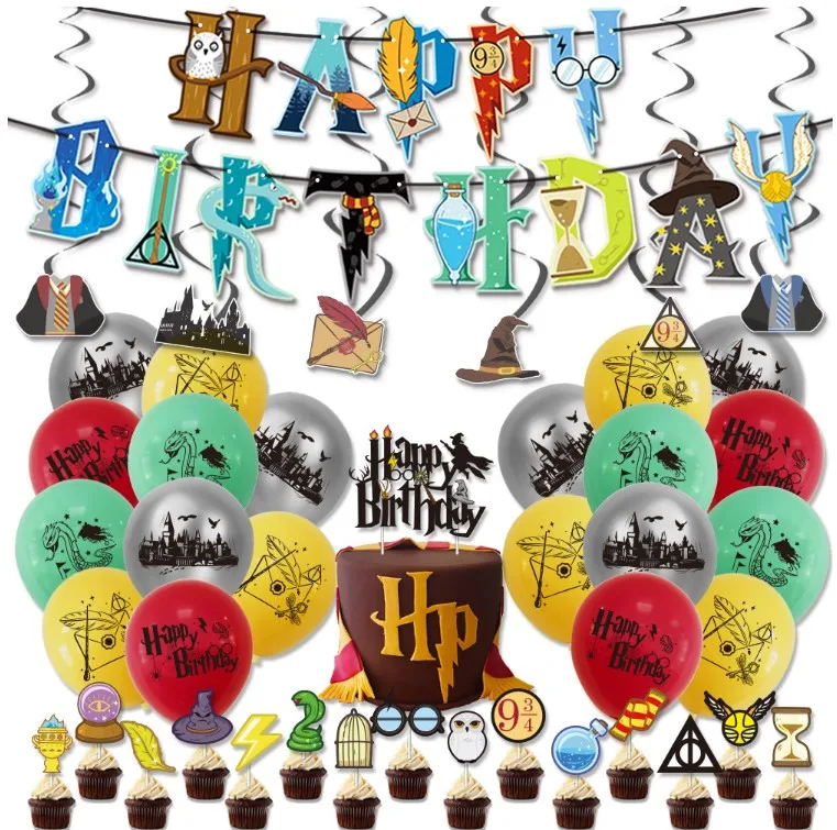 Baby Shower Cartoon Harry Birthday Potter Party Decoration Magic Theme Banners Birthday Garland Wall Hanging  Cake Topper