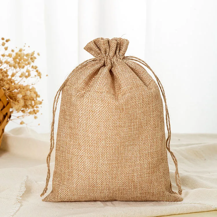 Wholesale Gift Packaging Natural Color  Jute Drawstring  Bag