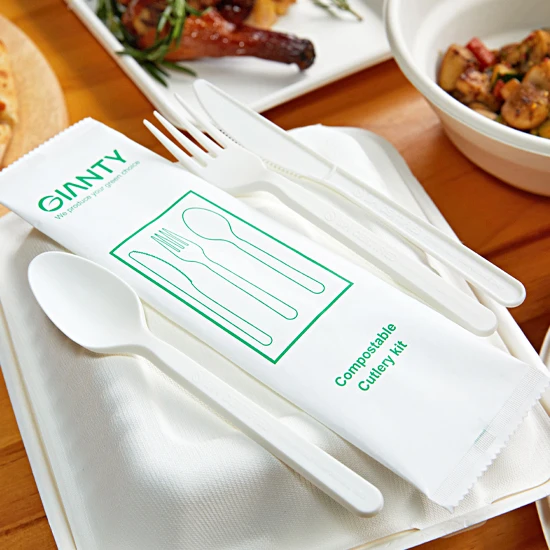 Cornstarch Biodegradable Packaging Fork Knife Spoon Disposable PLA Cutleries Set Disposable Bioplastic Cutlery
