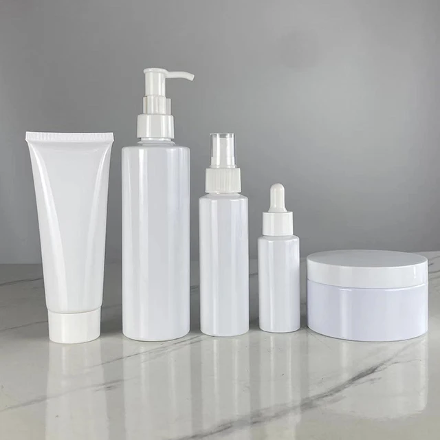 Hengjian 30 50 g 100 120 200 250 ml 4 oz white skincare cream jar set packaging plastic cosmetic pump spray serum toner bottle
