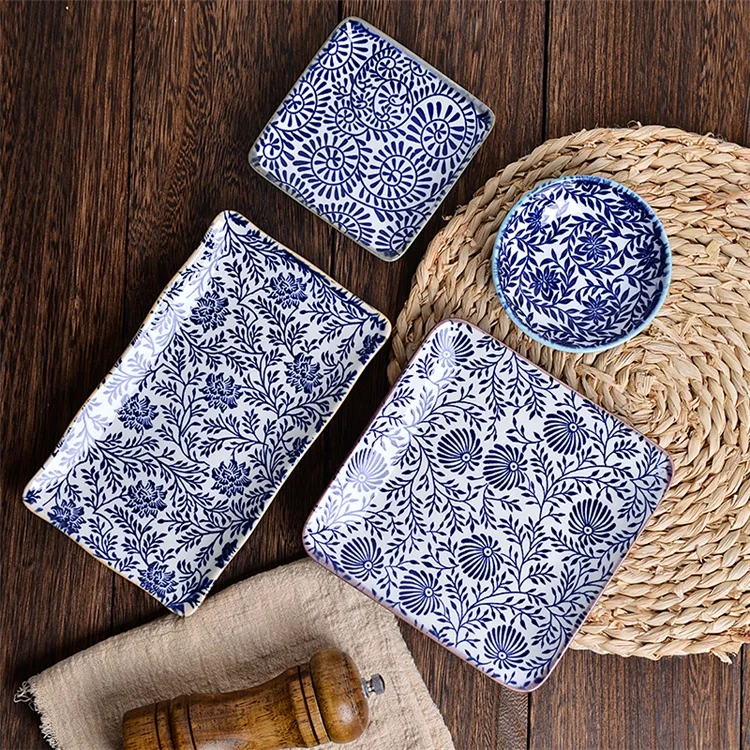 Multiple Sizes terracotta Ceramic Bowl Dinner Plate Square Dish retro Tableware Suit dinnerware sets wholesale turkish market
