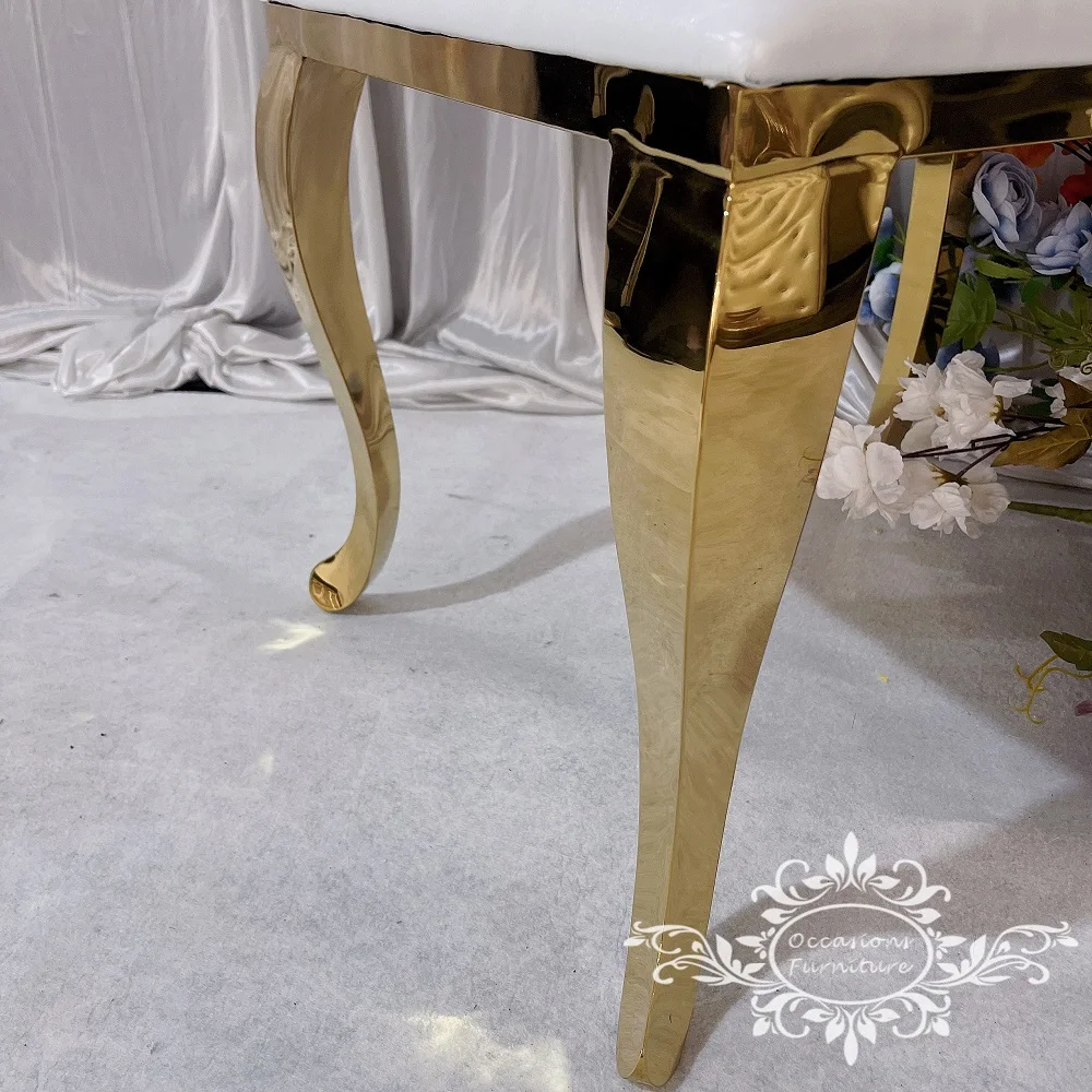 Oval Back Stainless Steel Golden Dining Chairs Wedding Furniture Electroplate Gold Hotel Events Tables and Chairs