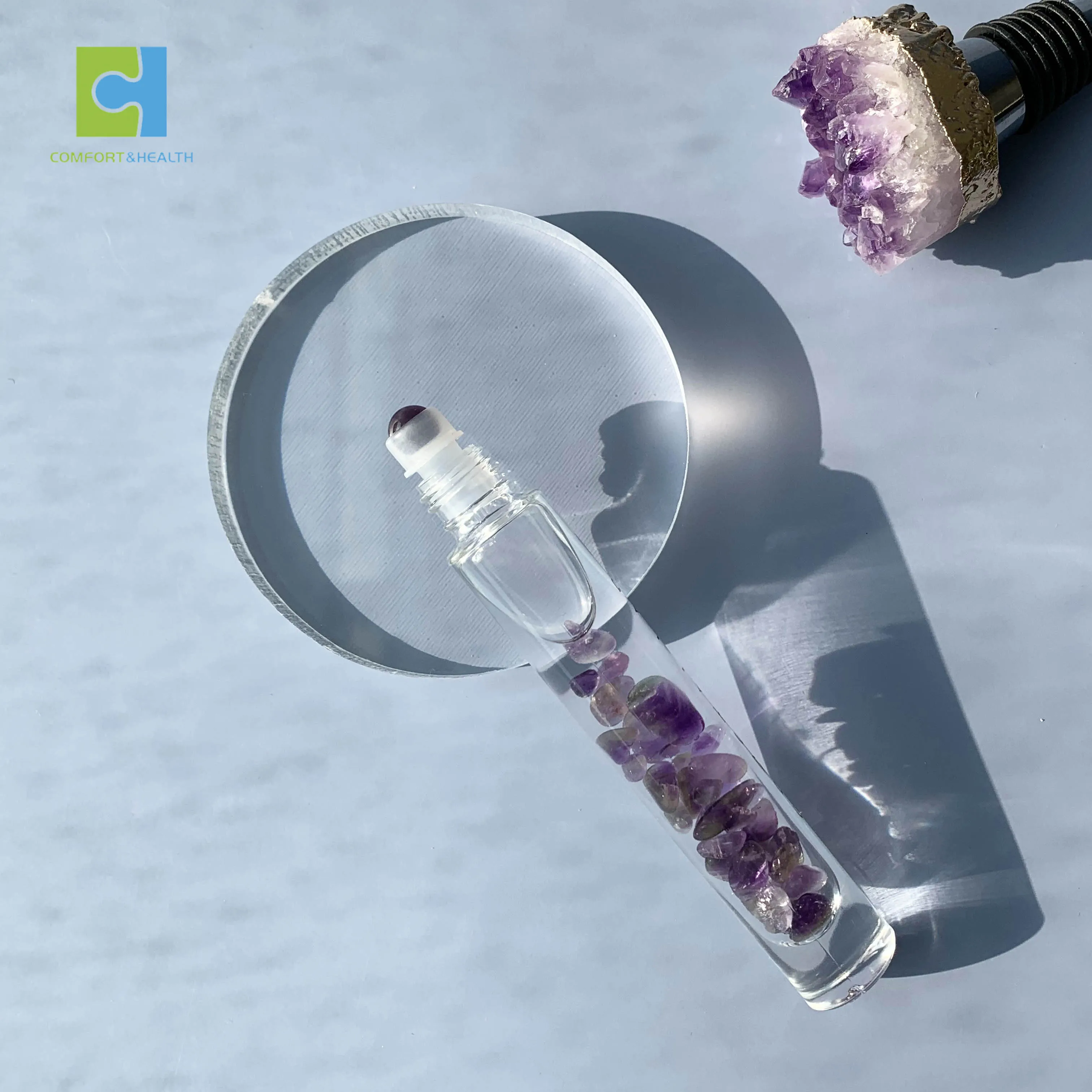 C&H Wholesale 10ml 15ml Luxury Essential Oil with Crystal Roller in Glass Bottles for Skincare