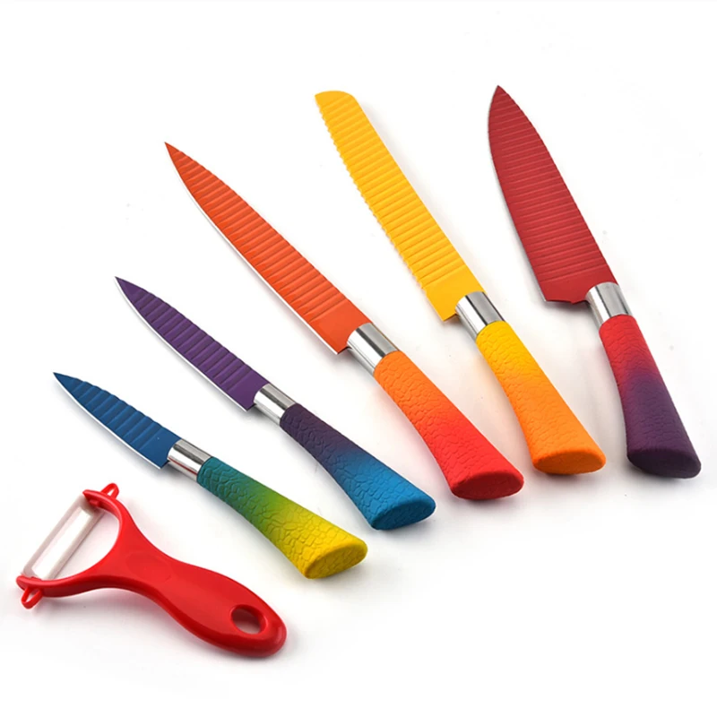 
New Arrival Hot Sale 6 pieces Non-stick Coating Knife set Kitchen Knife set with gift box 