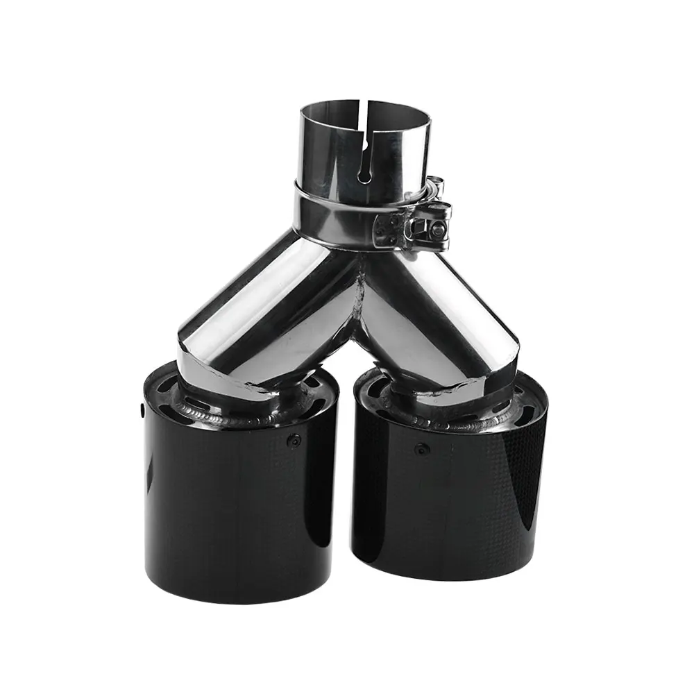 Gloss Finished Car Carbon Fiber Dual Exhaust Pipe Stainless Steel Muffler Tip