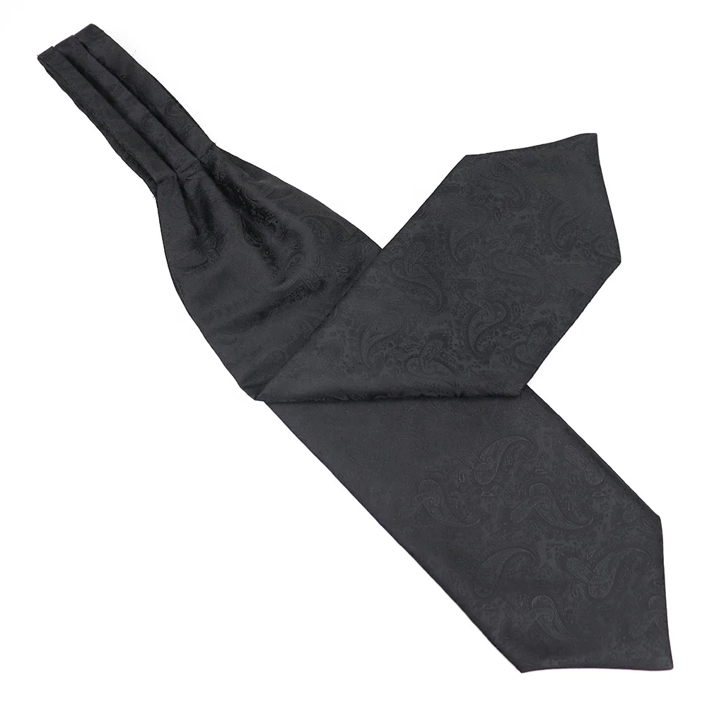 XINLI Fashion Design Paisley Pattern Polyester Men Necktie Black Woven Custom Ascot Tie