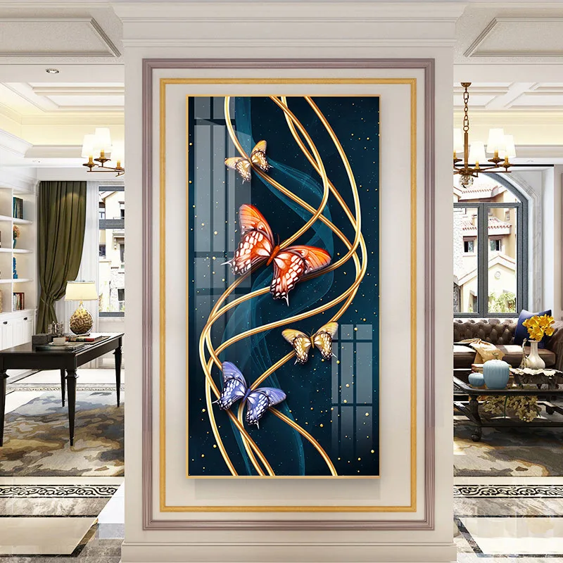 JZ Modern Decor Butterfly Wall Art Picture Uv Print Animal Poster Artwork Crystal Porcelain Abstract Decorative Painting