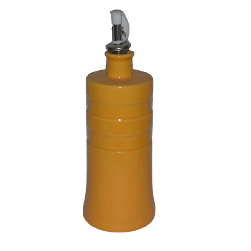 red glazed embossed logo custom design Ceramic olive oil Bottle with lid OEM
