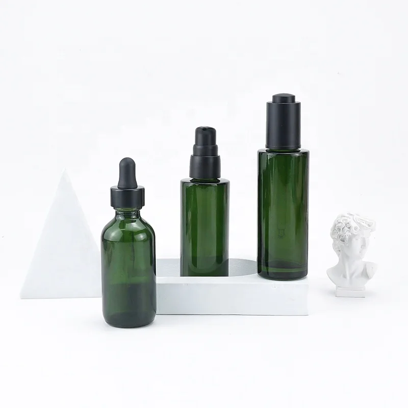 30ml 60ml 70ml High end dark green skin care essential oil bottle