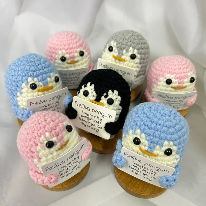 Positive Penguin Handmade Crochet Positive Potato Tomato Lemon Cucumber Doll Amigurumi Crochet Penguin With Positive Card