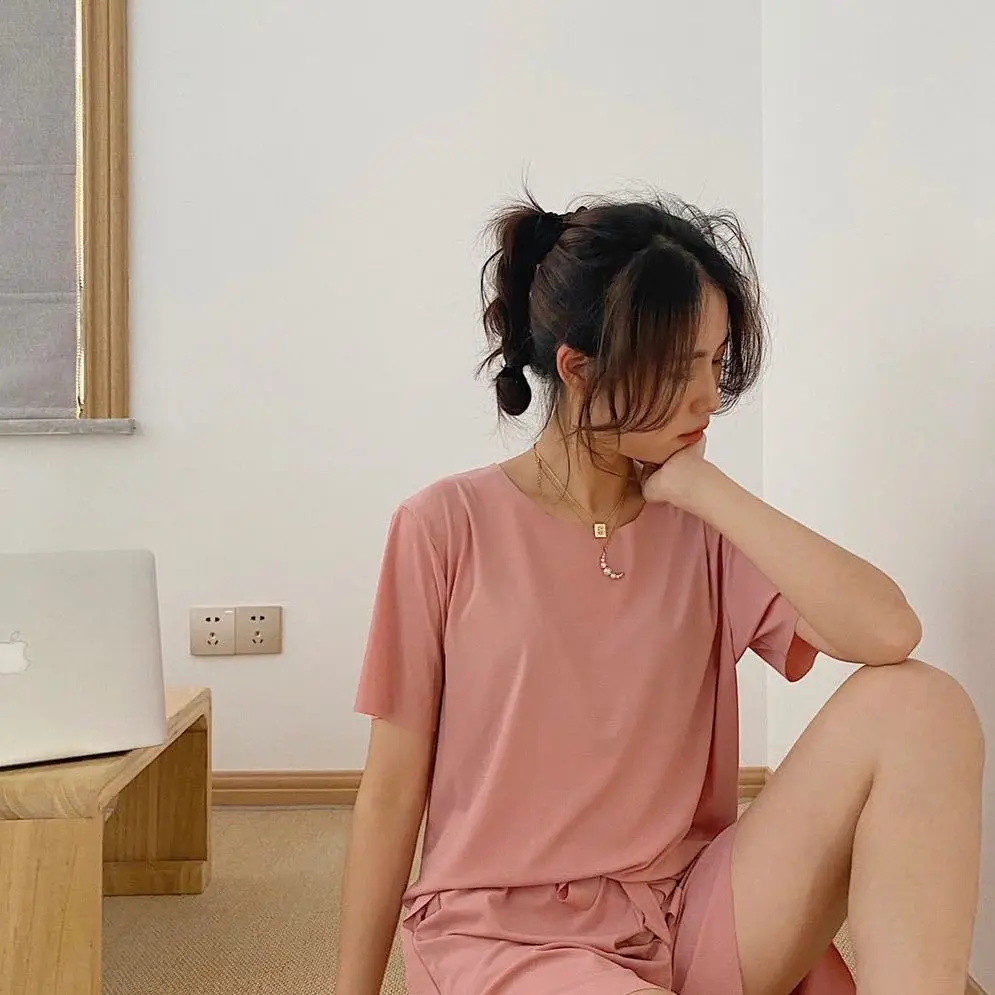 China Supplier Cheaper Solid Color Women Short Pajamas Set