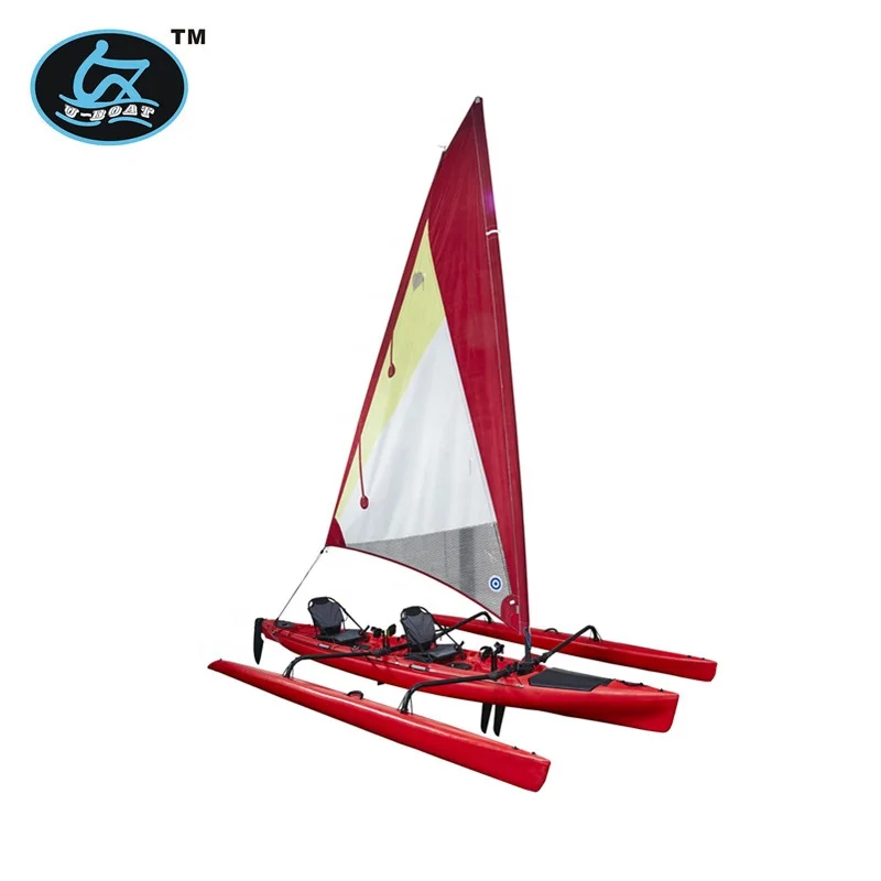 new designed plastic non-inflatable outrigger trimaran canoe&kayak&boat for sale