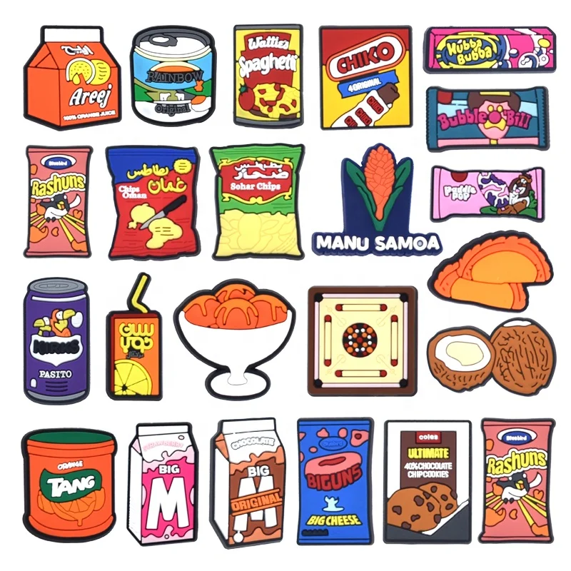 Hot Sell 2D Australia Food Shoe Charms flower for Clog Plastic French Fries Snack shoe Charms for Wristband Gift Decoration