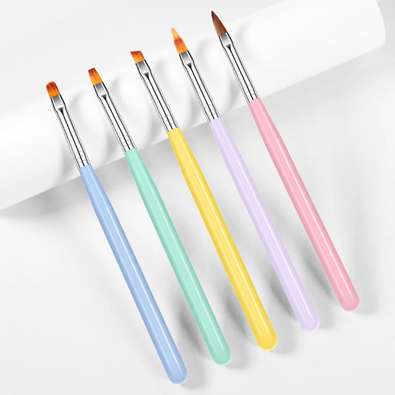 Top Fashion 5Pcs/Set Pink Acrylic Pen Holder French Style Macarons Nylon Nails Art Brush For Salon