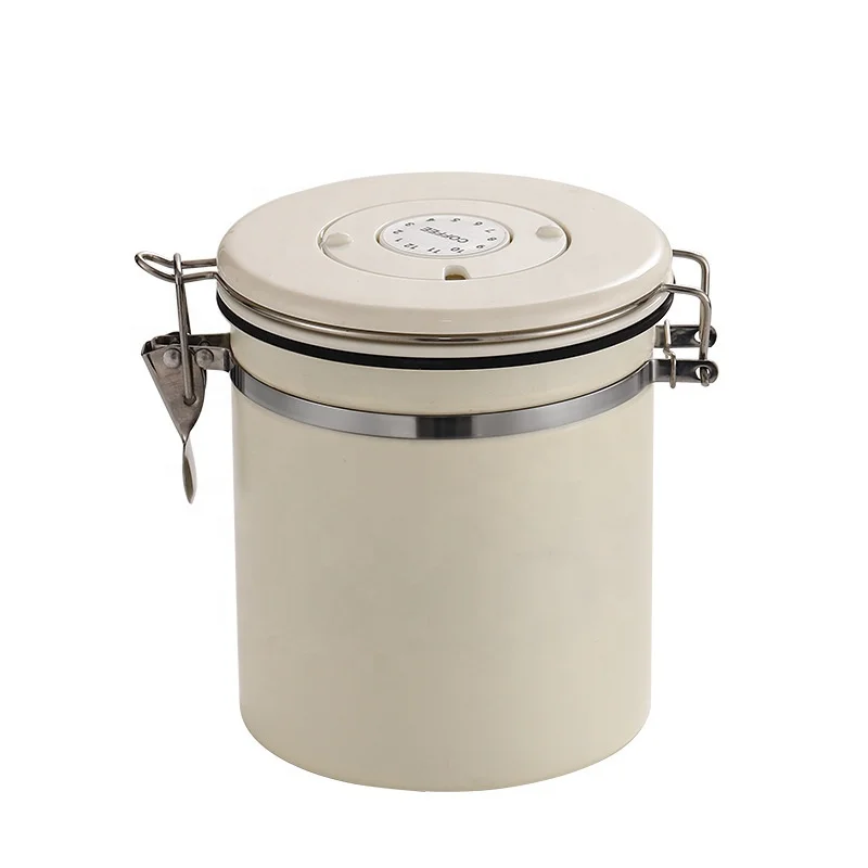 304 stainless steel sealed can Coffee bean preservation can with spoon exhaust valve dry fruit food storage container