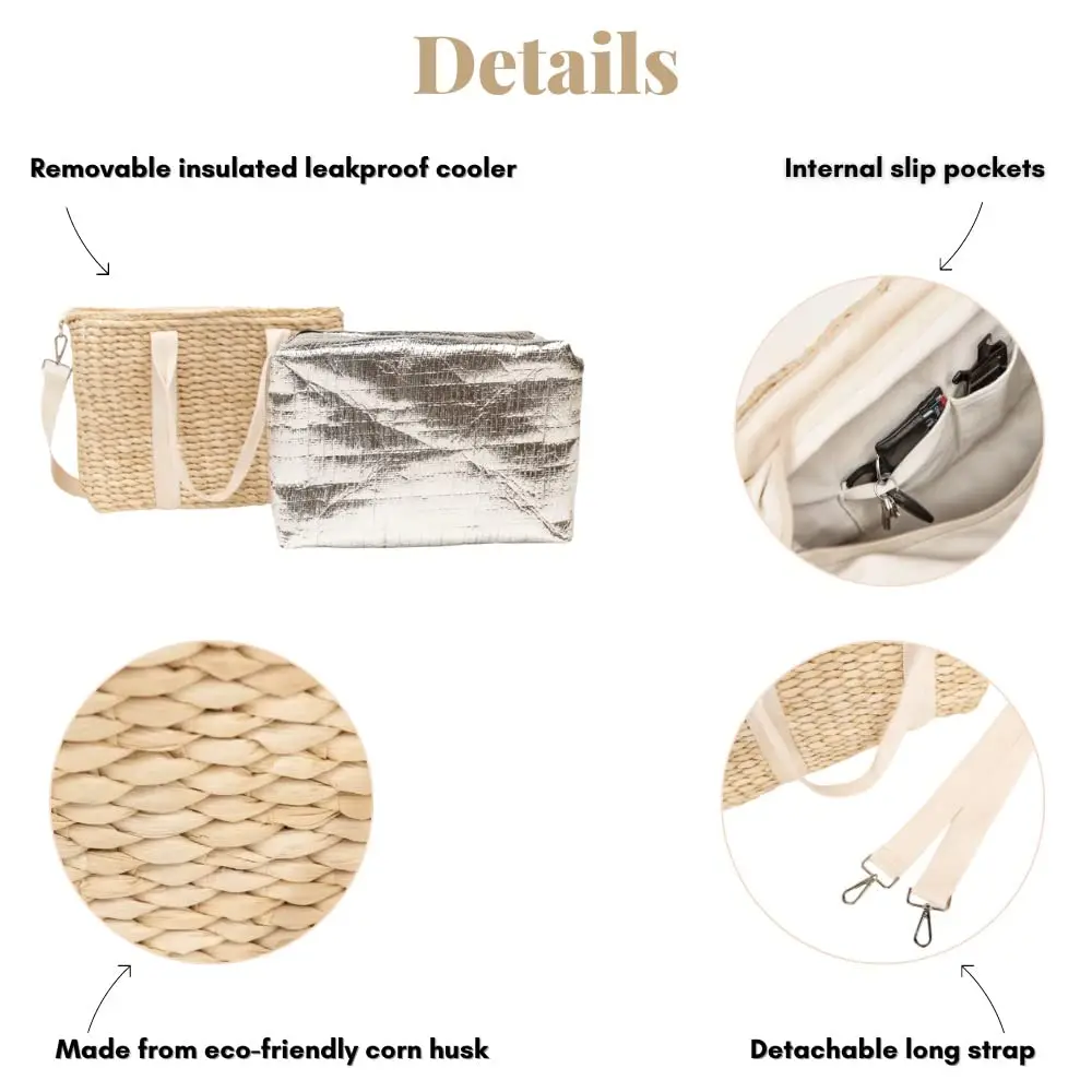 2024 Premium quality QQgift OEM Custom Corn Husk Insulated Beach Cooler Picnic Bags For Outdoor Pool Beach Camping Tote Bags