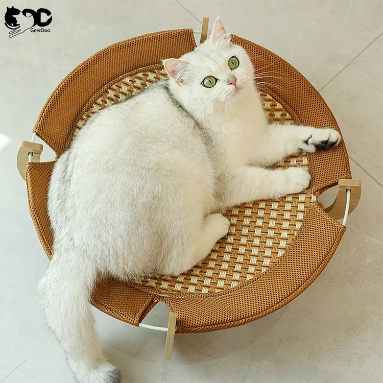 Geerduo New Summer Use Heavy Duty Durable Portable Elevated Cool Breathable Rattan Pet Dog Cat Bed Nest