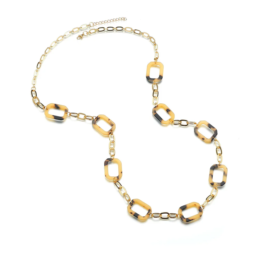 New Arrivals Long Chain Necklace For Women Tortoiseshell Acrylic Necklace Jewelry