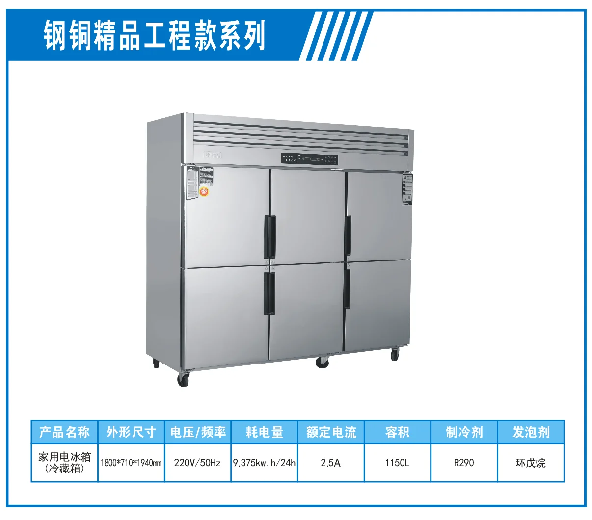 High Quality Stainless Steel Refrigeration Equipment 6 Doors Commercial Freezers